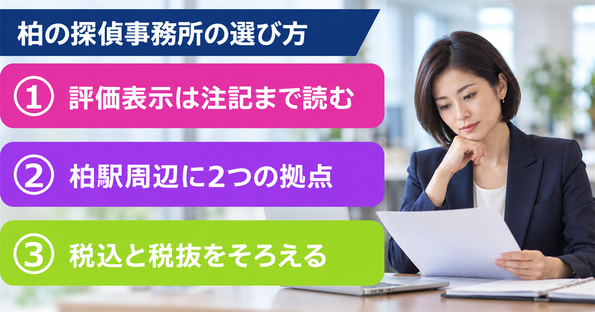 柏の探偵事務所で浮気調査!評価表示と料金を書面で見極める