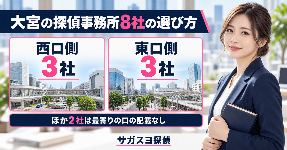 大宮の探偵事務所で浮気調査！東口・西口8社の届出番号と料金表記を比較