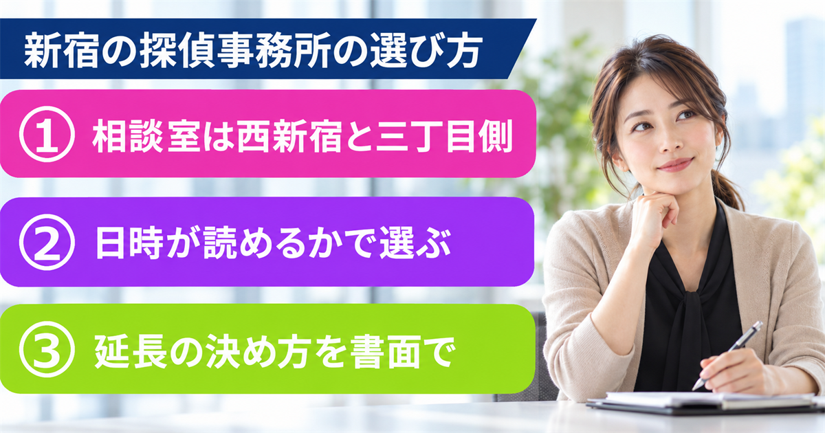 新宿の探偵事務所5社を比較！浮気調査の料金と届出番号を照合